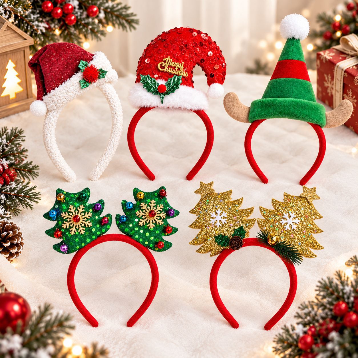 Reindeer Antlers Headband - Cerchietto Natalizio con Cappello da Babbo